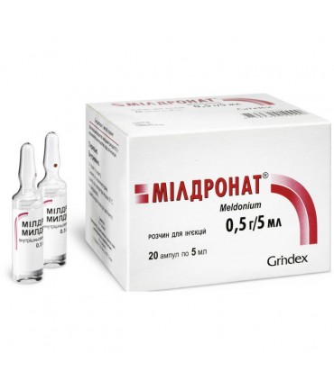 MILDRONATE SOLUTION 0,5 G/5 ML, 20 AMPOULES DE 5 ML